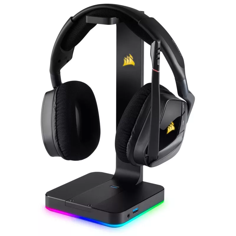 Suporte para headset CORSAIR ST100 RGB Premium — com suporte 7.1 Surround — iluminação RGB personalizável