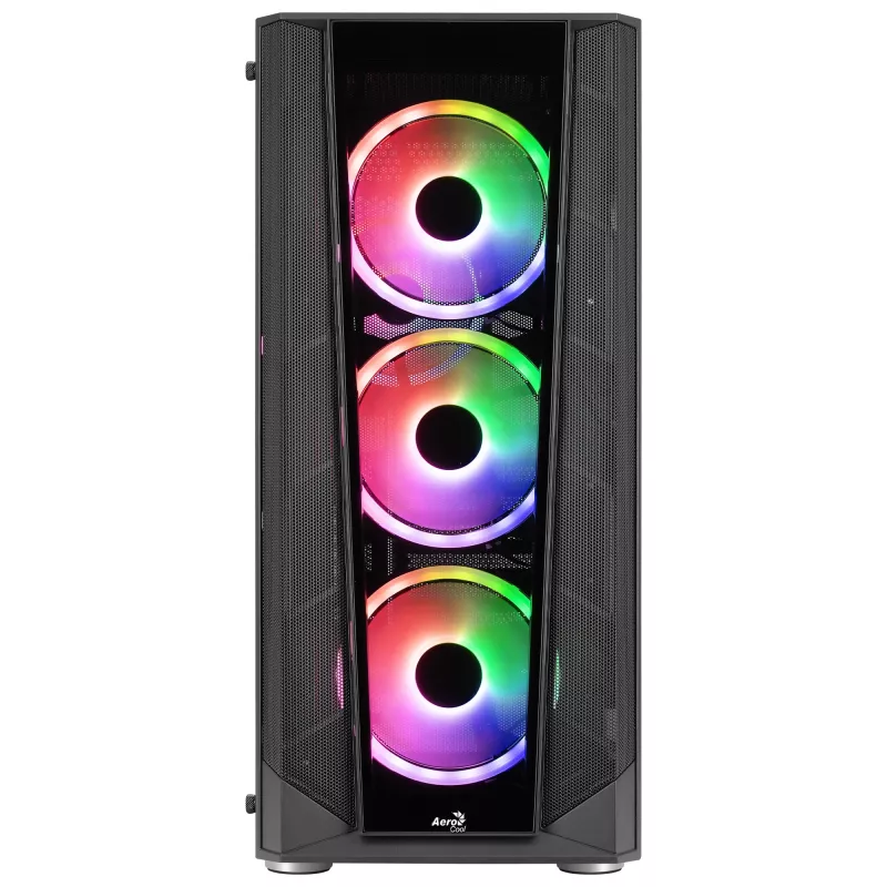 Caixa PC Aerocool PRISMBKV3 ATX preta 4 ventoinhas ARGB frente lateral em vidro temperado