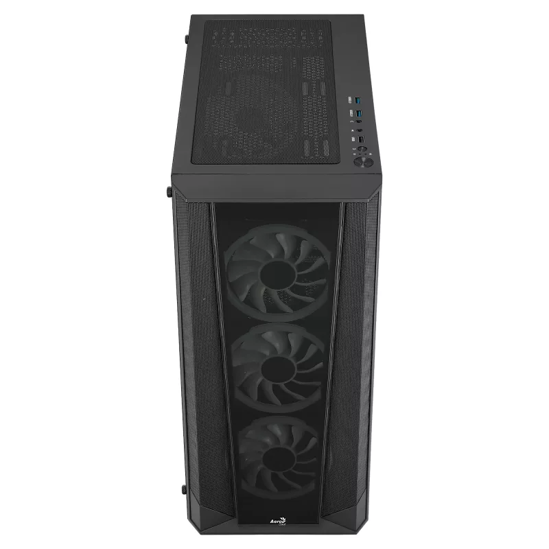 Caixa PC Aerocool PRISMBKV3 ATX preta 4 ventoinhas ARGB frente lateral em vidro temperado