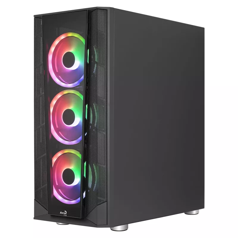 Caixa PC Aerocool PRISMBKV3 ATX preta 4 ventoinhas ARGB frente lateral em vidro temperado