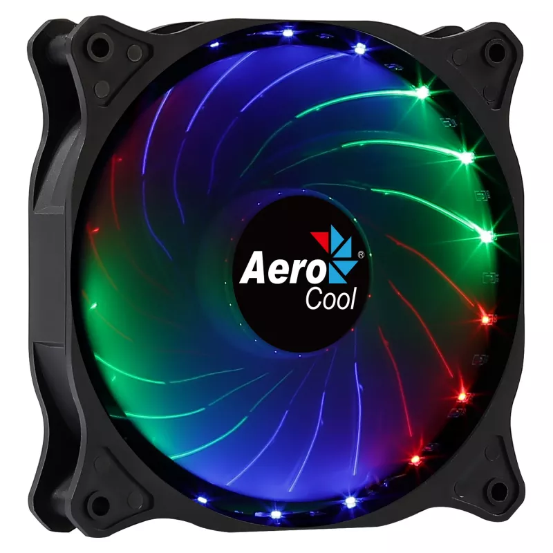Ventoinha de caixa de computador AEROCOOL COSMO12FRGB 120mm, 1000 rpm, 15 LEDs RGB, conector Molex, 3,72 W, preto