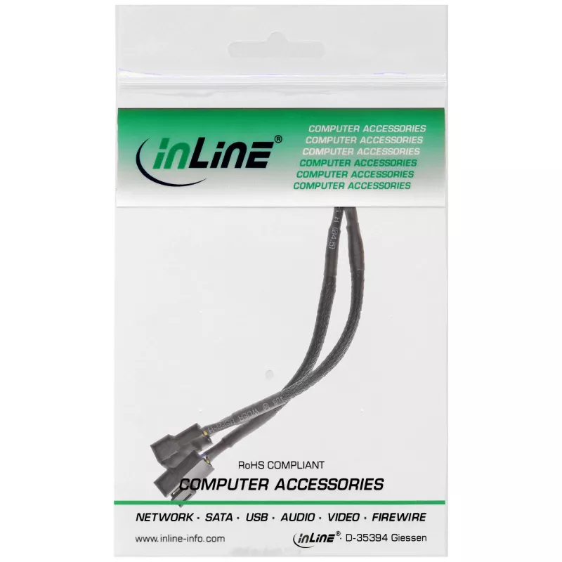 Cabo de alimentação em Y para ventoinha PWM InLine, 4 pinos. 1M/2F, 0,15 m