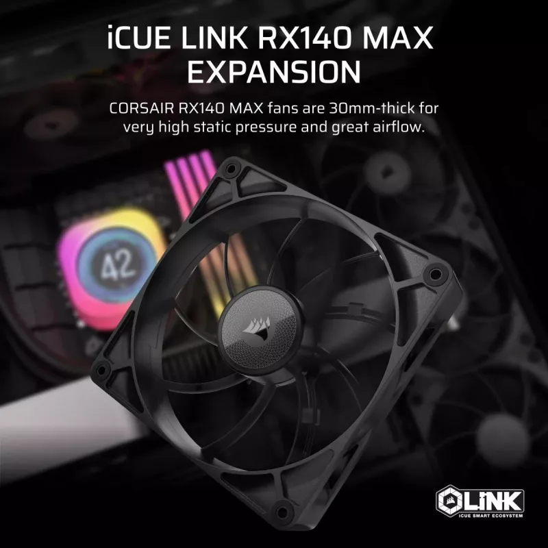 Ventoinha CORSAIR iCUE Link RX140 MAX 140 mm PWM, espessa, expansão