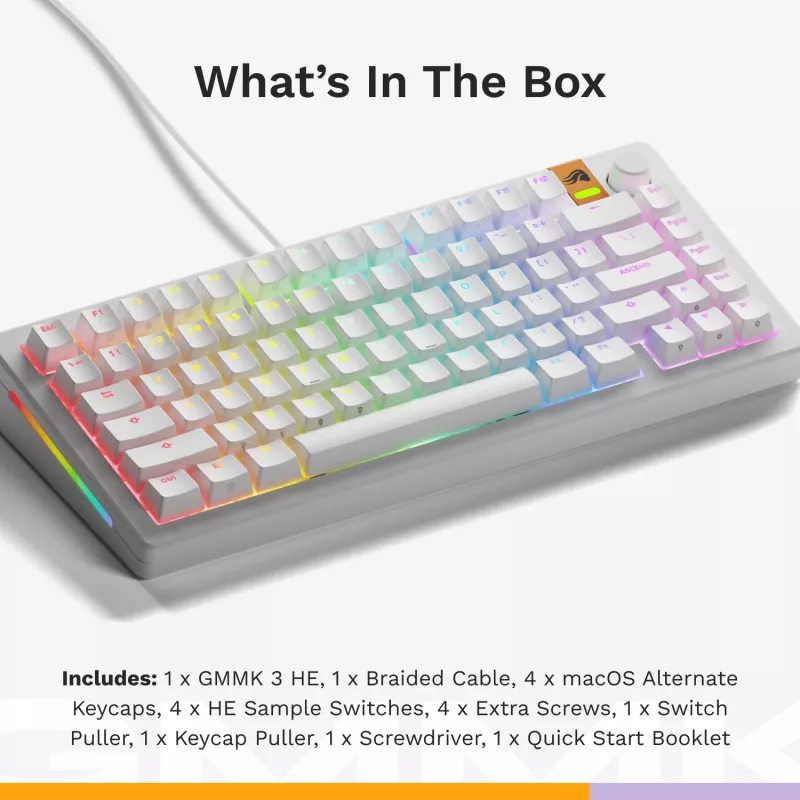 Teclado mecânico GLORIOUS GMMK 3 HE 75% com fios branco layout US