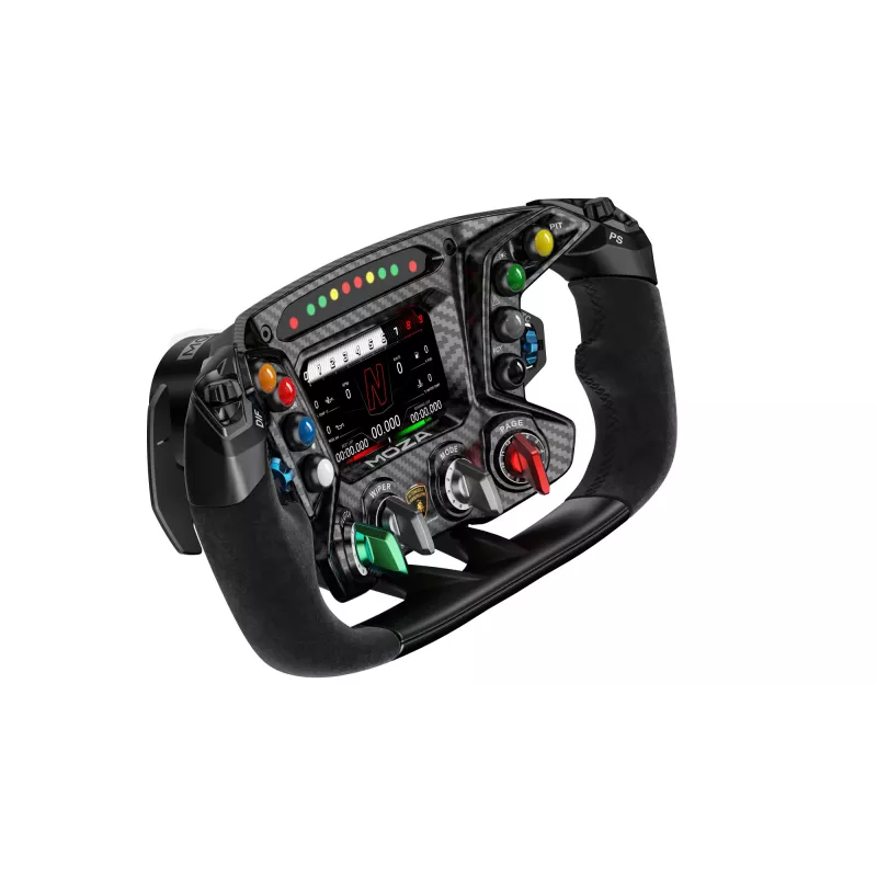 Volante Moza Racing Essenza SCV12, volante de corrida, preto, alumínio, fibra de carbono, 164 cm, 164 cm, 310 mm