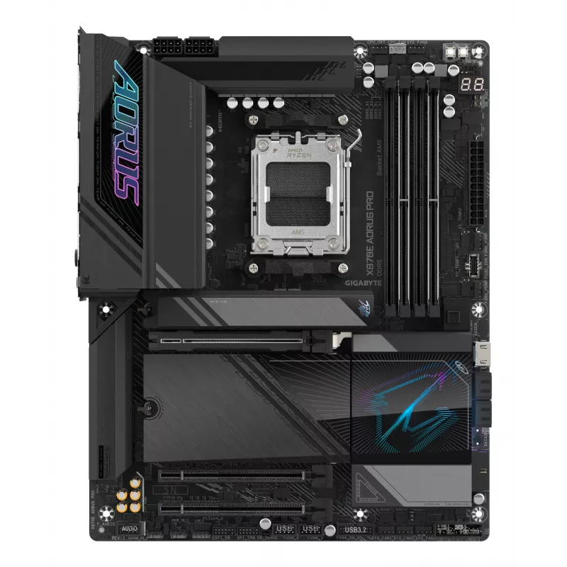 Placa-mãe GIGABYTE X870E AORUS PRO - Compatível com CPUs AMD Ryzen 9000, VRM digital 16+2+2 fases, até 8000MHz DDR5 (OC), 3xPCIe 5.0 + 1xPCIe 4.0, Wi-Fi 7, 2.5GbE LAN, USB 4