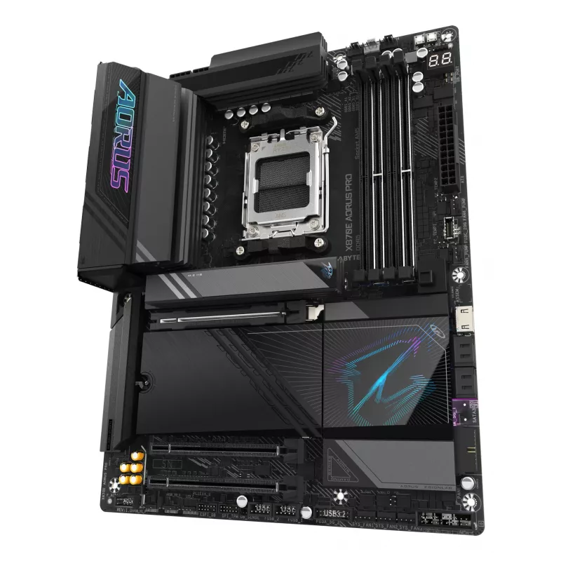 Placa-mãe GIGABYTE X870E AORUS PRO - Compatível com CPUs AMD Ryzen 9000, VRM digital 16+2+2 fases, até 8000MHz DDR5 (OC), 3xPCIe 5.0 + 1xPCIe 4.0, Wi-Fi 7, 2.5GbE LAN, USB 4