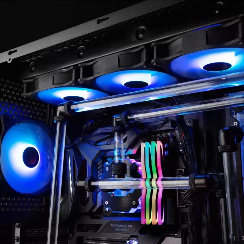 RAIJINTEK EOS 12 RBW ADD ventoinhas de 120 mm (2 unid.) com controlador, hub de 8 portas e telecomando, preto/branco