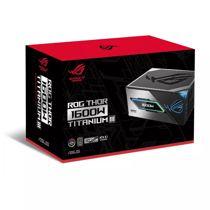 Fonte de alimentação ASUS ROG THOR-1600T3-GAMING 1600 W, 80 PLUS Titanium, ATX 3.1, totalmente modular, ecrã OLED