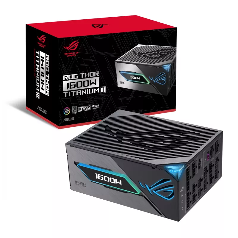 Fonte de alimentação ASUS ROG THOR-1600T3-GAMING 1600 W, 80 PLUS Titanium, ATX 3.1, totalmente modular, ecrã OLED