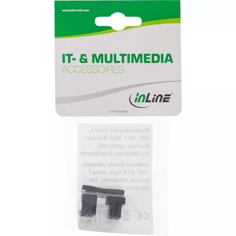 Adaptador de alimentação interno InLine 180° ATX ficha de 6 pinos para conector fêmea reverso preto 26636F
