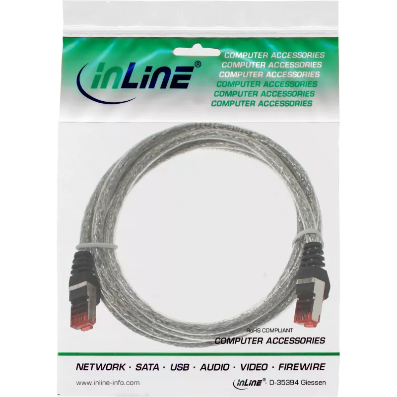 Cabo patch InLine S/FTP PiMF Cat.6 250MHz PVC cobre transparente 1m