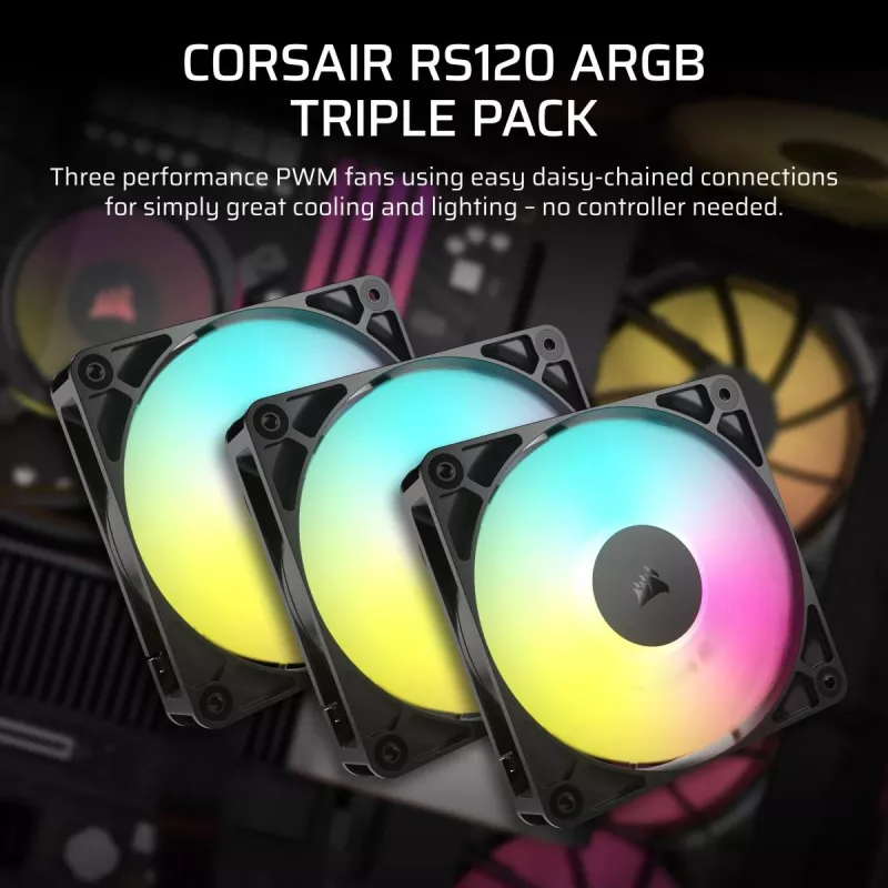 Ventoinha CORSAIR ARGB – série RS ARGB 120 120 mm pack de três