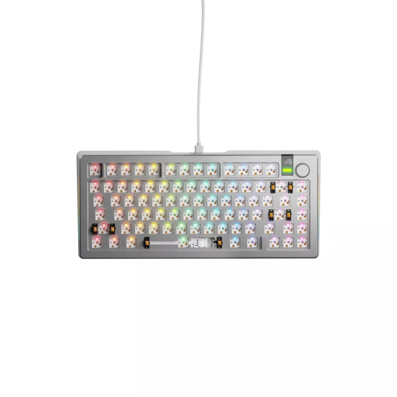 Glorious Gaming GMMK 3 PRO 75% Barebones Wired Silver - US, 75%, com fios, USB, RGB LED, Prateado