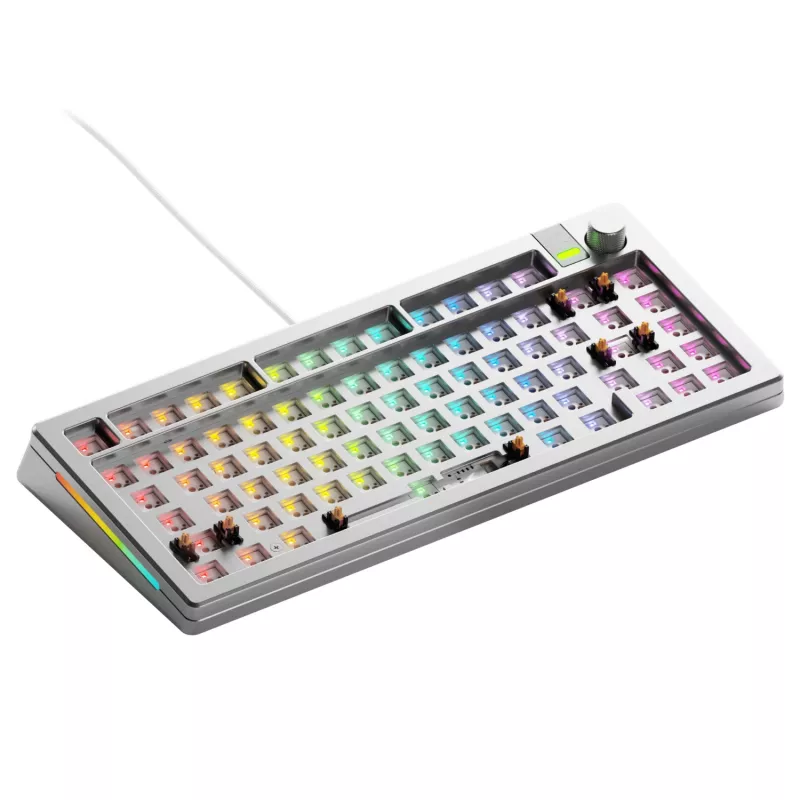 Glorious Gaming GMMK 3 PRO 75% Barebones Wired Silver - US, 75%, com fios, USB, RGB LED, Prateado