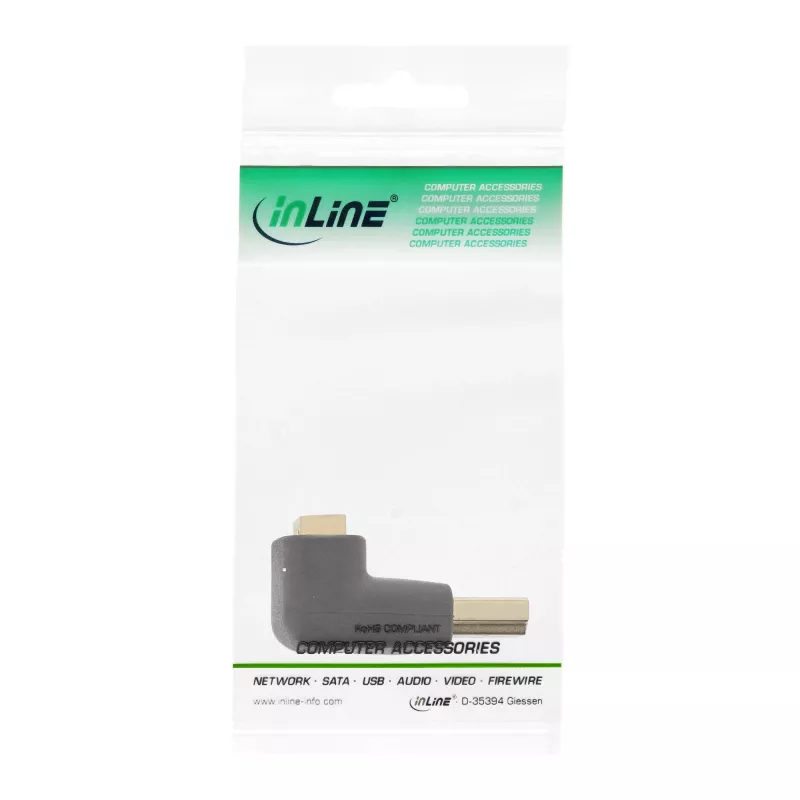 Adaptador HDMI InLine, ficha/conector fêmea, inclinado para cima, contactos dourados, 4K2K