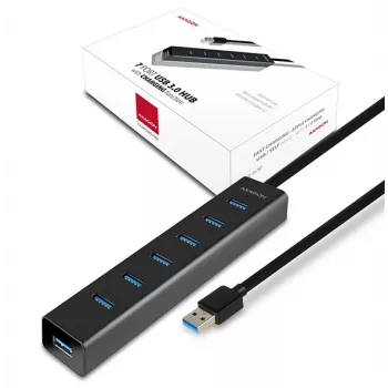 Axagon HUE-SA7BP 7x USB 3.0 ALU HUB DE CARREGAMENTO preto incl. fonte de alimentação