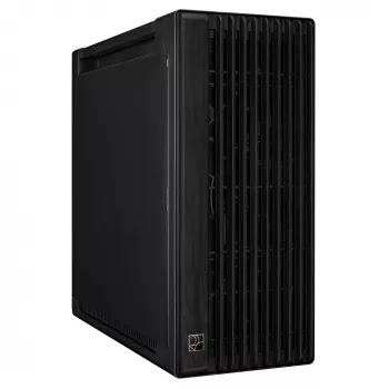 Caixa de PC ASUS ProArt PA602 Wood Edition Midi Tower preta — suporte EATX, GPU de 45 cm, fonte de alimentação/arrefecedor de 19 cm, 8 baías HDD, USB-C