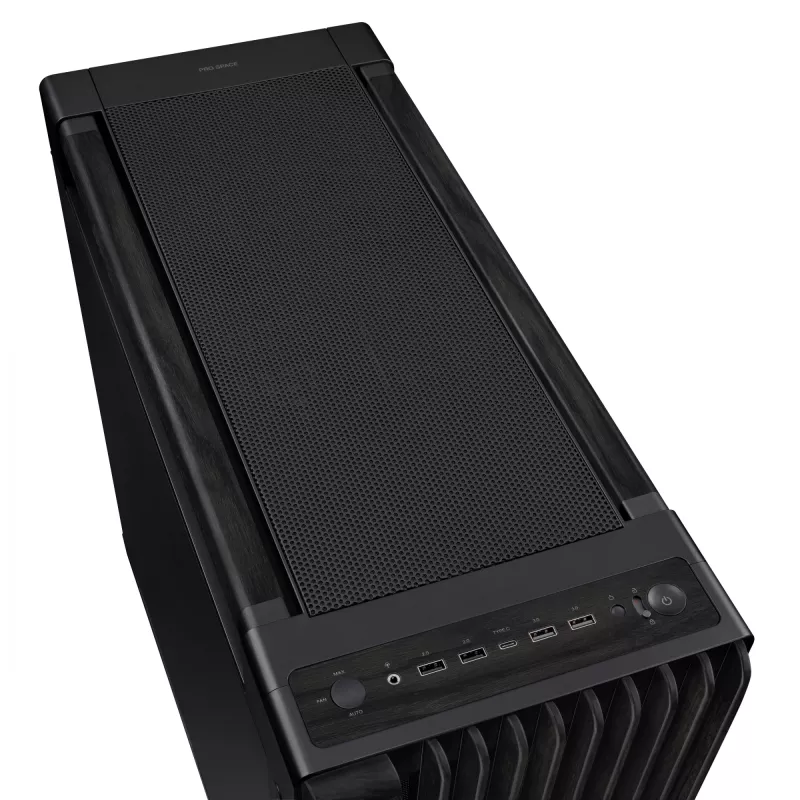 ASUS ProArt PA602 Wood Edition caixa de PC Midi Tower, E-ATX, placa gráfica até 450 mm, cooler de CPU até 190 mm, 4 × 3,5" + 4 × 2,5" baias, USB-C, preta