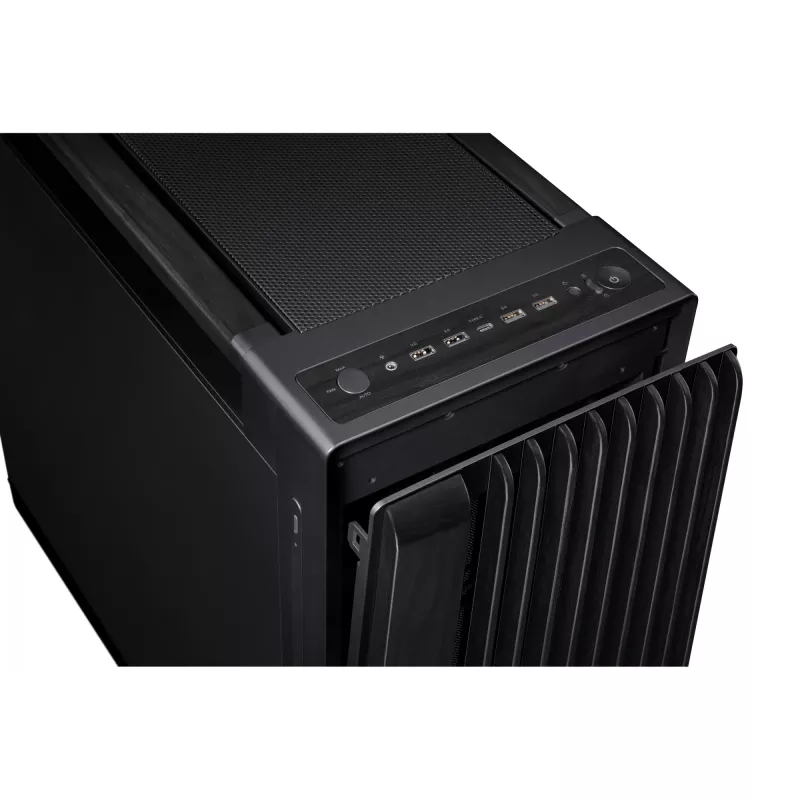 ASUS ProArt PA602 Wood Edition caixa de PC Midi Tower, E-ATX, placa gráfica até 450 mm, cooler de CPU até 190 mm, 4 × 3,5" + 4 × 2,5" baias, USB-C, preta