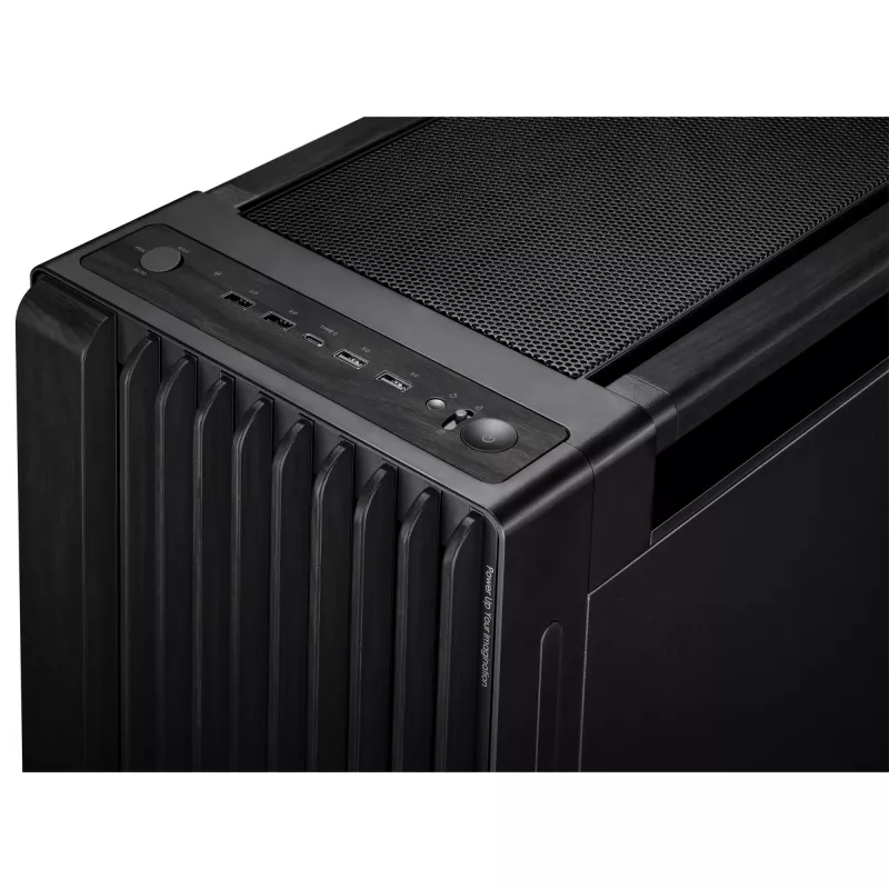 ASUS ProArt PA602 Wood Edition caixa de PC Midi Tower, E-ATX, placa gráfica até 450 mm, cooler de CPU até 190 mm, 4 × 3,5" + 4 × 2,5" baias, USB-C, preta
