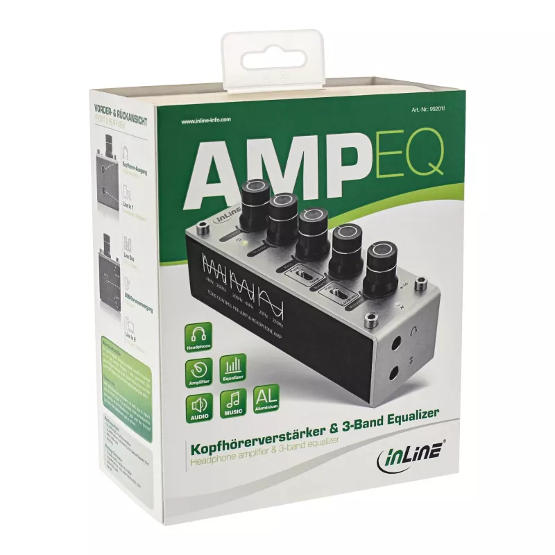 InLine AmpEQ Tri-Tone Hi-Res Amplificador de áudio e auscultadores, 3,5 mm estéreo, alimentação USB