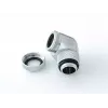 Conector para refrigeração líquida BitsPower BP-E90RML — articulação rotativa de 90° em latão, rosca de 1/4 de polegada, prateado