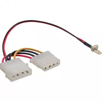 Cabo adaptador de ventoinha InLine 3 pinos ventoinha / 4 pinos fonte de alimentação 0,15 m, 3 pinos, 2 x Molex (4 pinos), 0,15 m, multicolor, 11 g, 100 mm