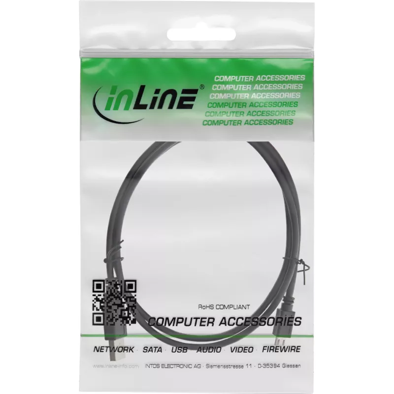 Cabo Micro-USB 2.0 InLine ficha USB Type-A / ficha Micro-B, preto, 1,5 m