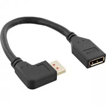 Cabo adaptador InLine DisplayPort 1.4 M/F, 8K4K, angular à esquerda, preto/dourado, 0,15m