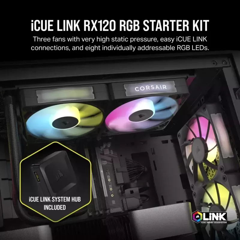 Ventoinha Corsair iCUE LINK RX120 RGB 12 cm 400-2100 rpm rolamento magnético