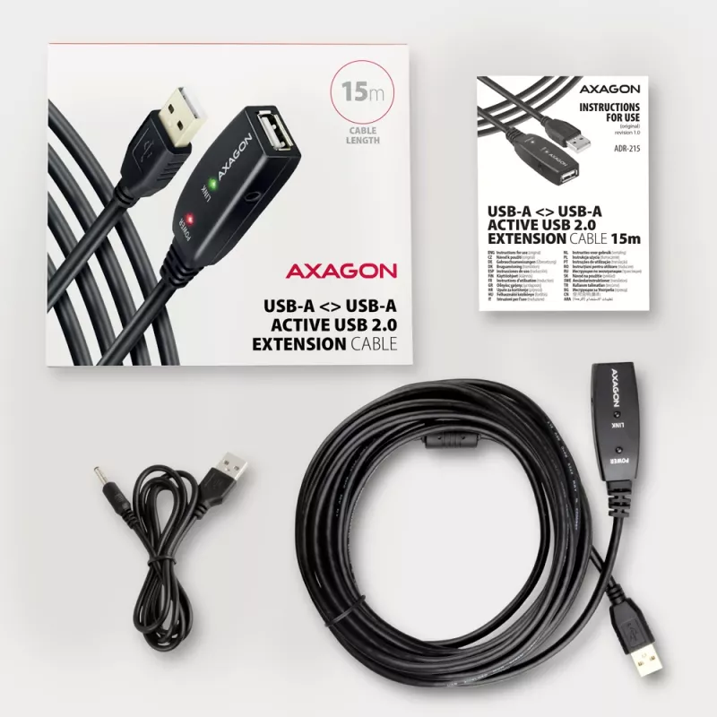 Cabo de extensão/repetidor ativo Axagon ADR-215 USB 2.0 A-M -> A-F 15 m