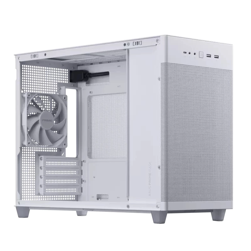 Caixa de PC ASUS AP201 PRIME CASE TG BRANCO Mini Tower — micro ATX, vidro temperado, 3×3,5 polegadas, 1×2,5 polegadas, USB-A×2, USB-C×1