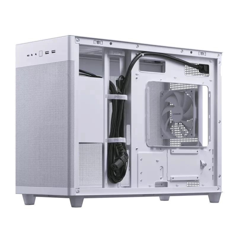 Caixa de PC ASUS AP201 PRIME CASE TG BRANCO Mini Tower — micro ATX, vidro temperado, 3×3,5 polegadas, 1×2,5 polegadas, USB-A×2, USB-C×1