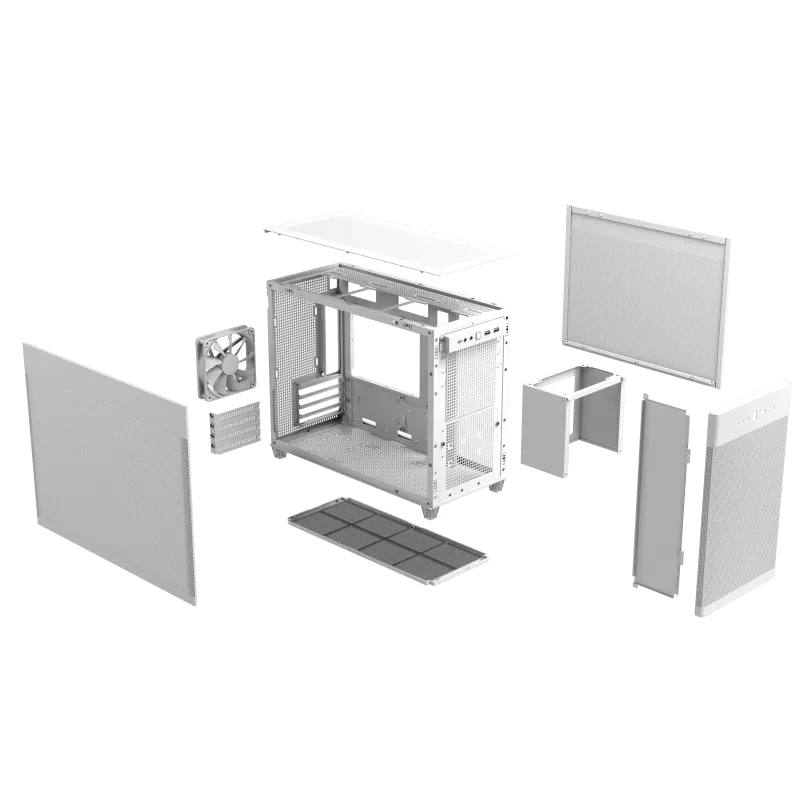 Caixa de PC ASUS AP201 PRIME CASE TG BRANCO Mini Tower — micro ATX, vidro temperado, 3×3,5 polegadas, 1×2,5 polegadas, USB-A×2, USB-C×1