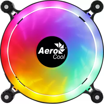 Ventoinha de caixa de PC AEROCOOL 120 mm SPECTRO12 RGB, 12 V, 1000 rpm, 3,6 W, Molex, antivibração, rolamento de deslizamento, preto