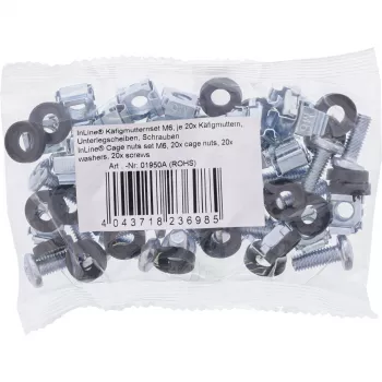Conjunto de porcas de gaiola InLine M6 20 porcas de gaiola + 20 anilhas + 20 parafusos