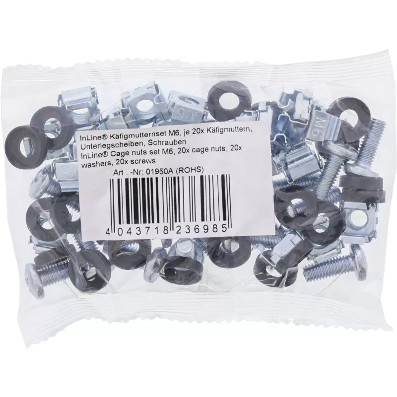Conjunto de porcas de gaiola InLine M6 20 porcas de gaiola + 20 anilhas + 20 parafusos