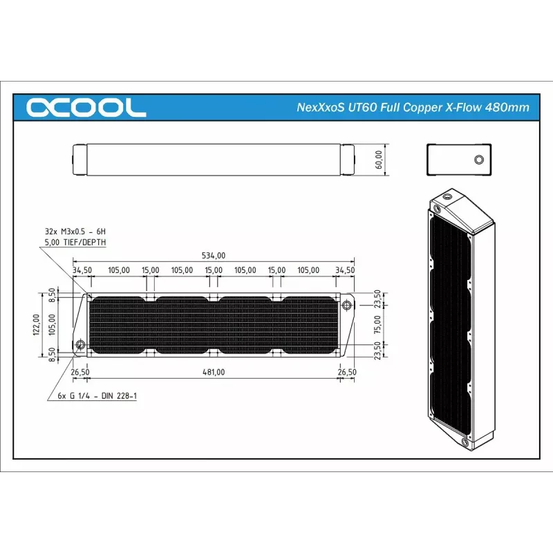 Alphacool NexXxoS UT60 Full Copper X-Flow radiador 14240, 480 mm, preto