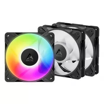 Ventoinha de caixa 120 mm PWM A-RGB pack de 3, Arctic Freezer P12 Pro A-RGB — 131 m³/h, rolamento deslizante, opções preto/branco
