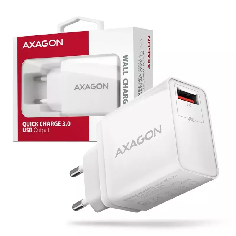 Carregador de parede Axagon ACU-QC19W 1x QC3.0/AFC/FCP/SMART 19W branco