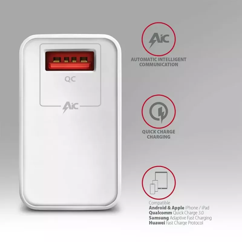 Carregador de parede Axagon ACU-QC19W 1x QC3.0/AFC/FCP/SMART 19W branco