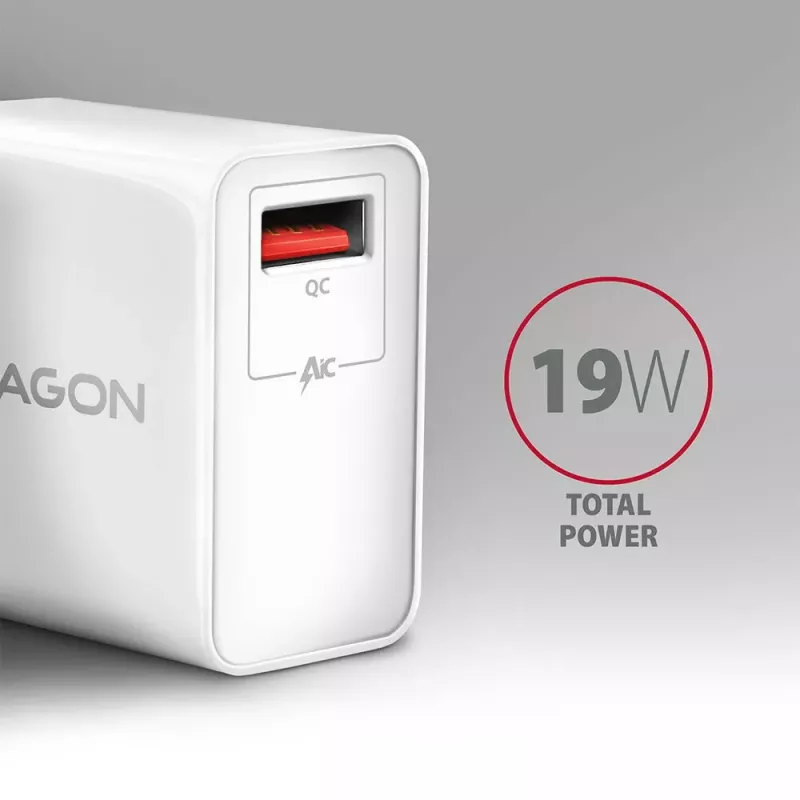 Carregador de parede Axagon ACU-QC19W 1x QC3.0/AFC/FCP/SMART 19W branco