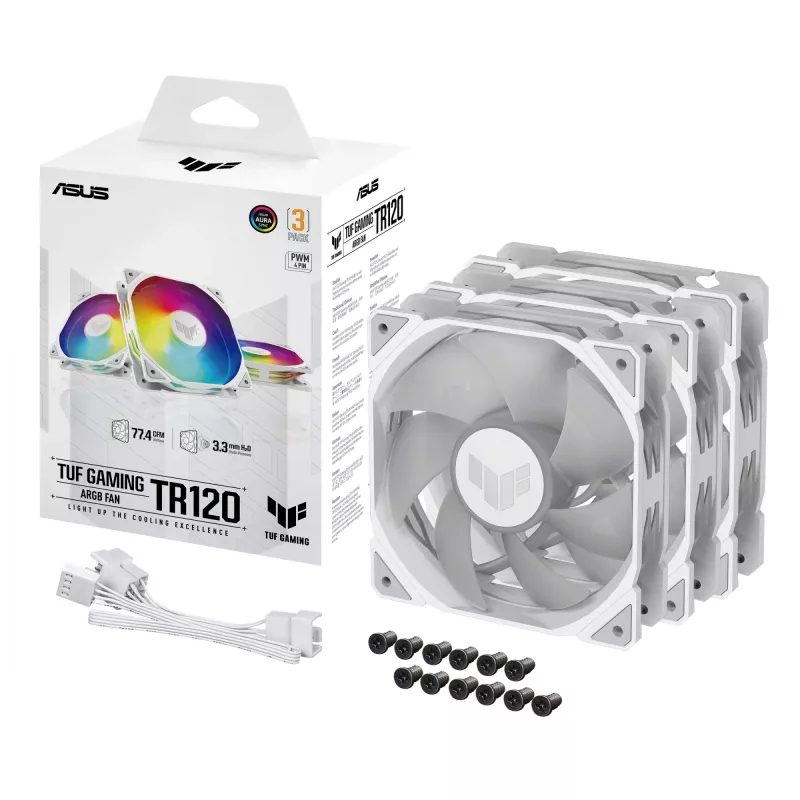 Arrefecedor de ar ASUS TUF GAMING TR120 ARGB 3IN1 branco para caixa de computador 12 cm