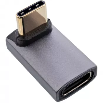 Adaptador InLine USB4, conector macho/fêmea USB-C angular para cima/baixo, alumínio, cinzento