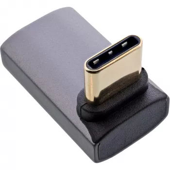 Adaptador InLine USB4, conector macho/fêmea USB-C angular para cima/baixo, alumínio, cinzento