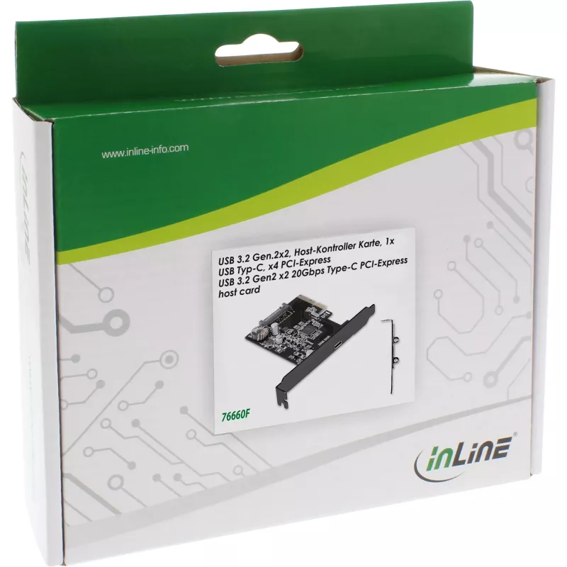 Placa de interface InLine 76660F, PCIe x4, USB 3.2 Gen 2x2 (20 Gb/s), 1x USB-C, perfil baixo