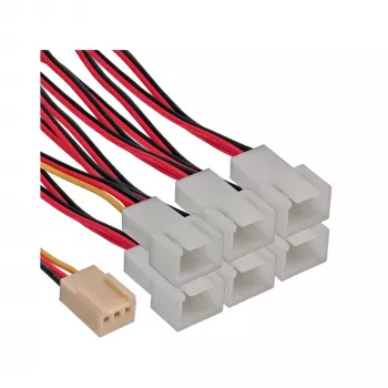 Cabo adaptador para ventoinha InLine em Y 3 pinos Molex fêmea / 6x 3 pinos Molex macho