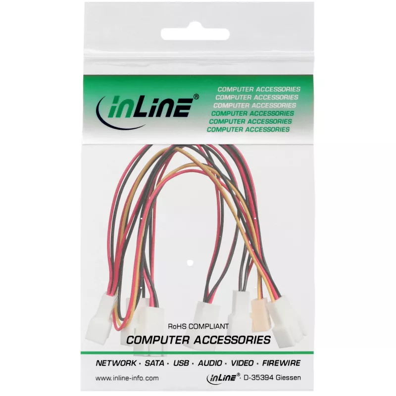 Cabo adaptador para ventoinha InLine em Y 3 pinos Molex fêmea / 6x 3 pinos Molex macho
