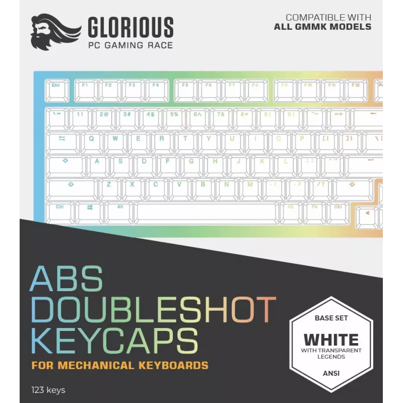 Teclas de teclado Triton Glorious Doubleshot Keycaps V2 — ABS, branco, compatível com GMMK